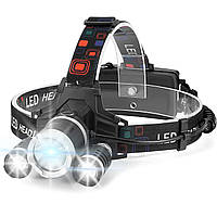 Тройной налобный фонарь LED Headlight на аккумуляторе — мощная велофара с регулировкой угла света