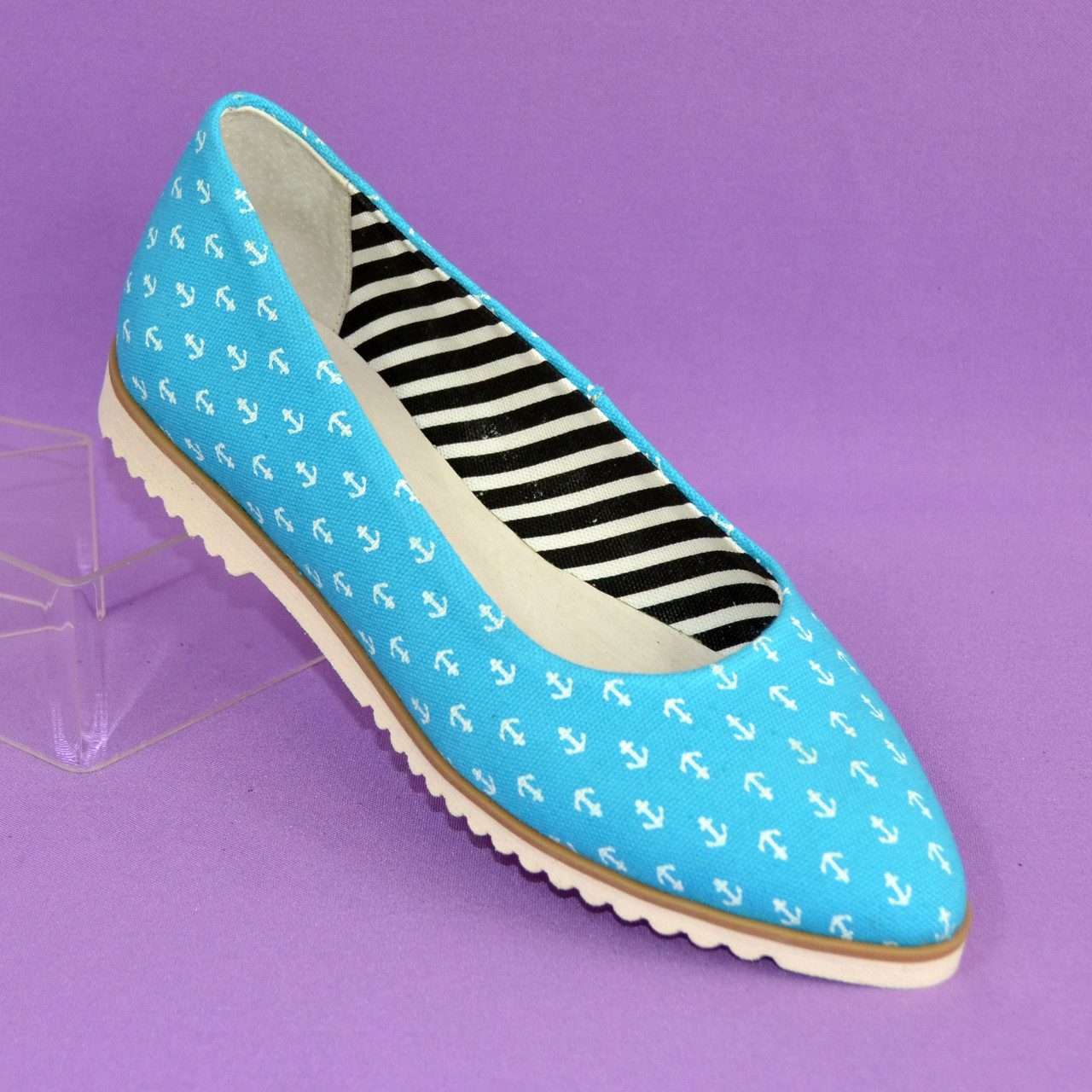 Женские текстильные туфли-балетки с заостренным носком. 37 размер
