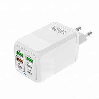 Зарядное устройство PD006 150W, 3 USB + 3 Type-C, быстрая зарядка, универсальный адаптер для смартфонов и гаджетов (белый)
