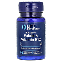 Фолиевая кислота и витамин В12, Life Extension "BioActive Folate & Vitamin B12" (90 капсул)