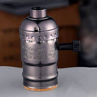 Подвесной ретро патрон для лампы из штампованного алюминия цвета черный жемчуг с выключателем
