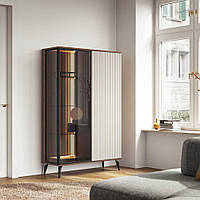 Витрина высокая с подсветкой Вичи / Vici WT103 2-дверная Орех/кашемир Perfect Home Польша (PFH-091278)