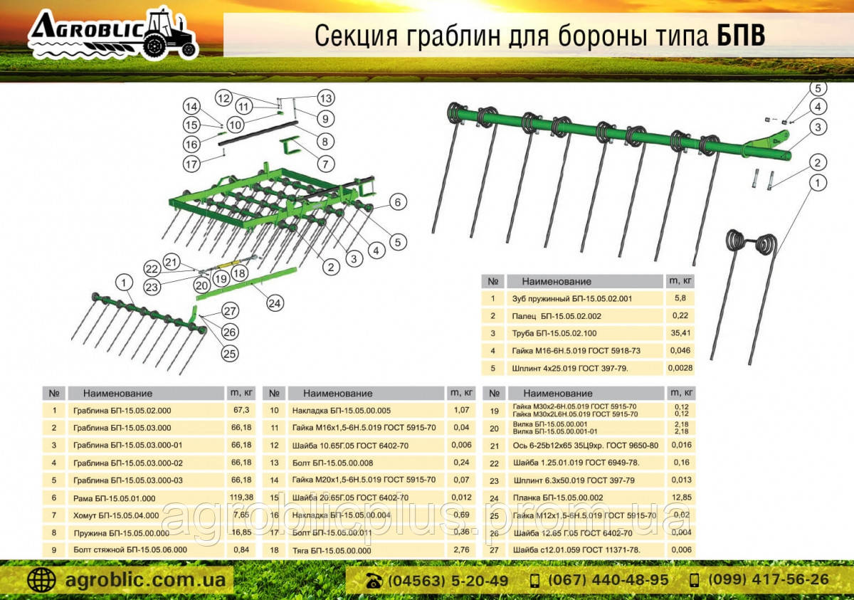 Секція граблін для борони та культиватора.