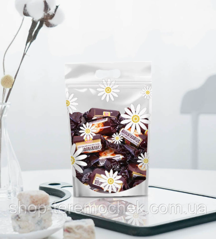 Пакет с рисунком Ромашки  с ручкой и зип застежкой 22х15 см, фото 1