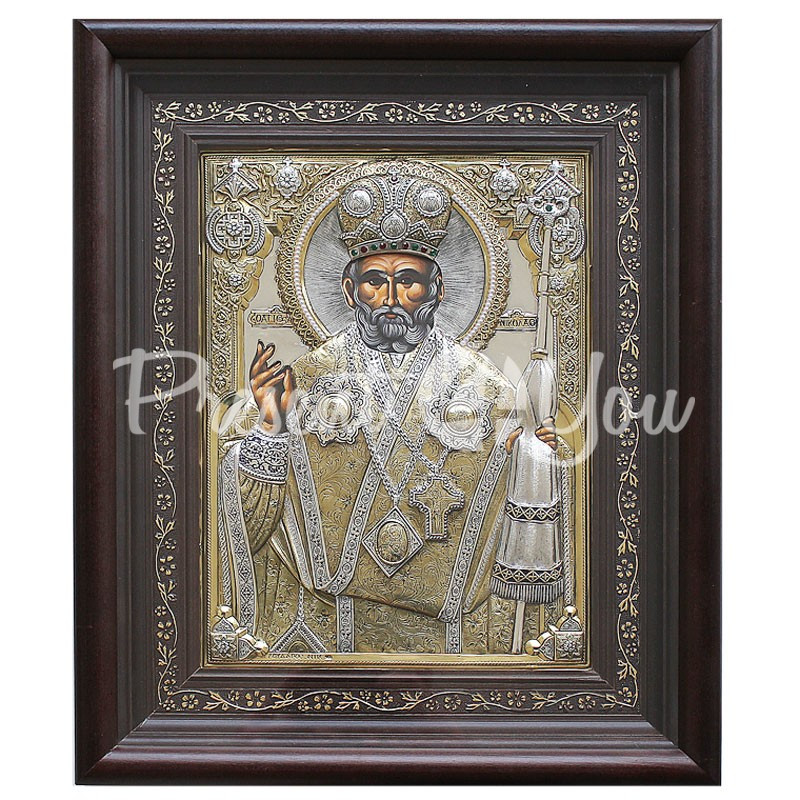 Ікона срібна, Греція, ручна робота «Святий Миколай Чудотворець», 44х35 див.