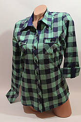 Жіночі сорочки в карту з кишенями оптом VSA зелений + синій крупна