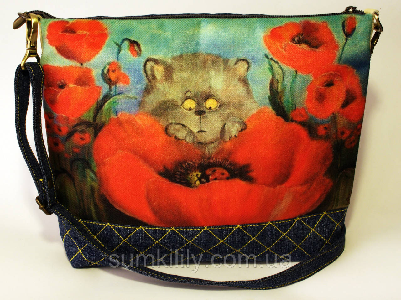 Жіноча джинсова стьобана сумочка Хто там, фото 1