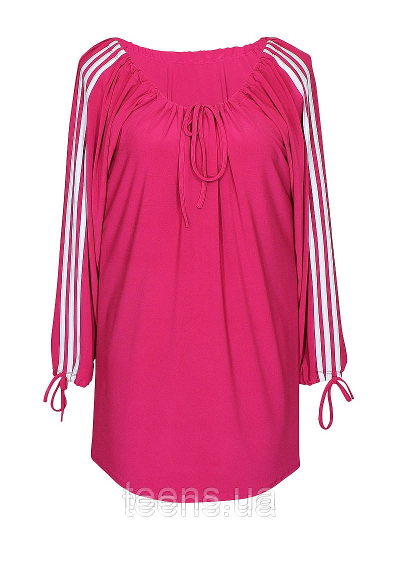 Довга спортивна туніка жіноча великих розмірів/стильний декор Три смужки, фото 1