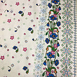 Вафельна тканина із синіми маками та вишивкою хрестиком, ширина 150 см, фото 2
