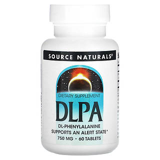 DL-фенилаланин, DLPA, Source Naturals, 750 мг, 60 таблеток. (SNS-00165)
