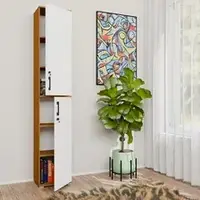 Офісна шафа Vahnn P-2D для папок, вузька, висока 215 см, 30 см, 53 см, матова з замком Rodo, вільха, біла, чорні ручки