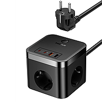 Сетевое зарядное устройство Baseus PowerCombo Cube Power Strip 3AC+2U+2C 30W 1.5m EU Cluster Black