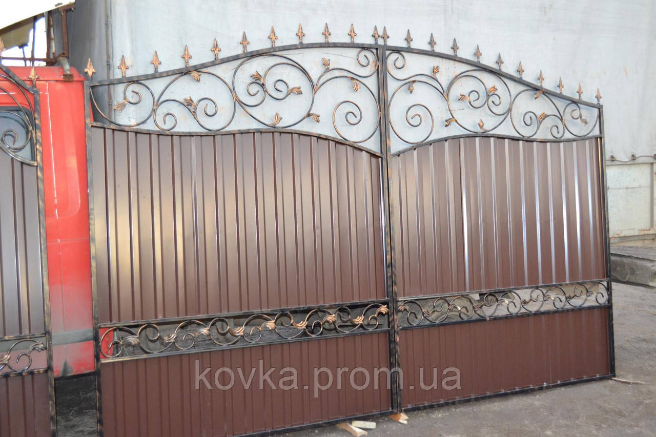 Розпашні ворота і хвіртка з кованими елементами, код: Р-0127 - фото 6 - id-p294346056