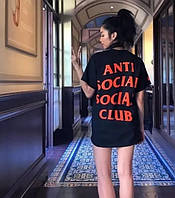 Чорна футболка з принтом anti social social club paranoid | A. S. S. C. orange logo