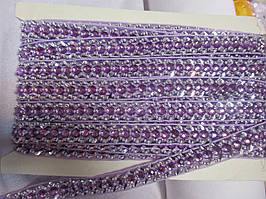 Тасьма  зі стразами "На тасьмі" 22 мм бузкова зі сріблом. Тесьма со стразами