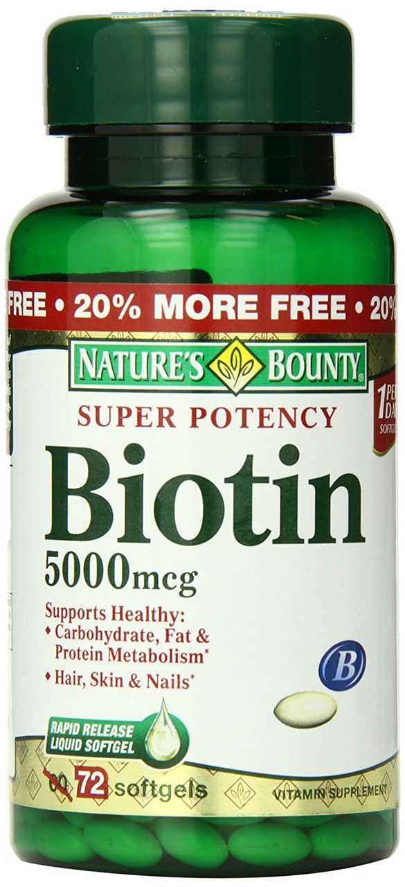 Біотин для волосся Nature's Bounty, 5000 мкг, 72 швидкорозчинні таблетки