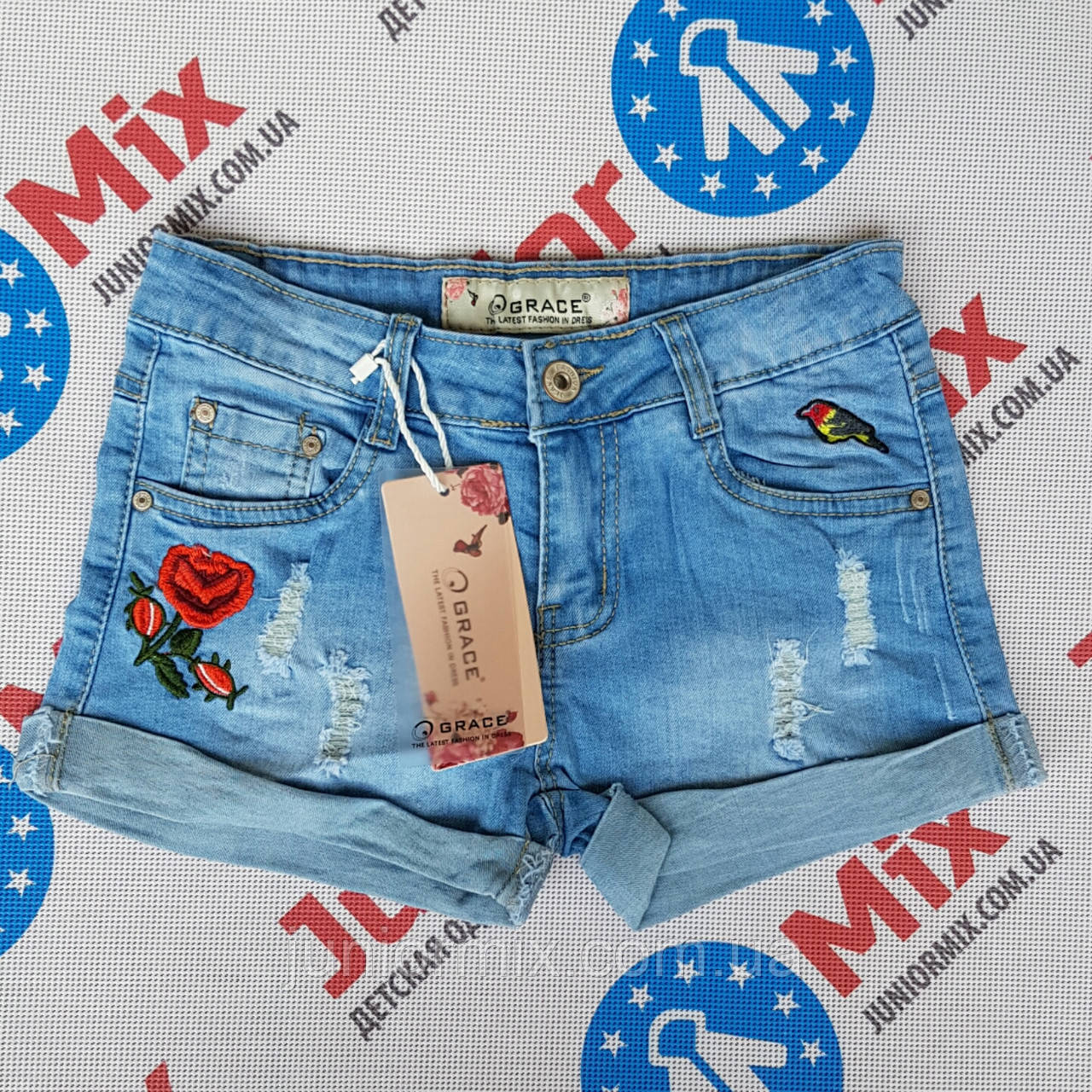 Купить Шорты джинсовые на девочку подростка с вышивкой GRACE в ...