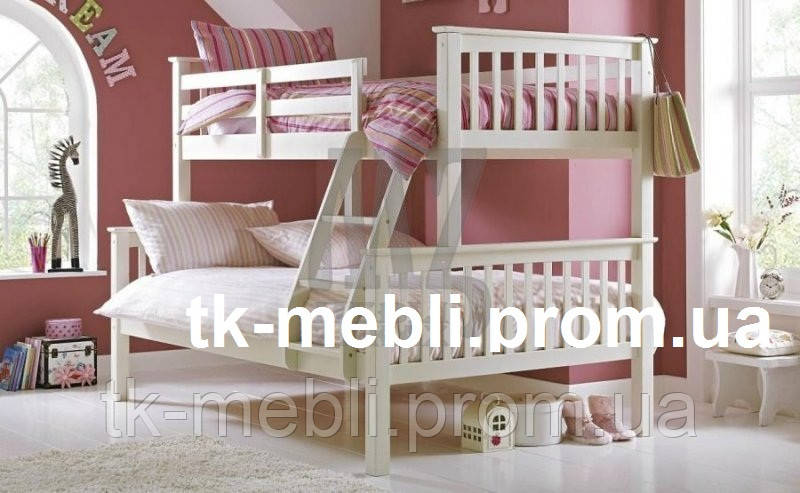 Ліжко двоярусне тримісне дерев'яне Вікторія (колір на вибір)