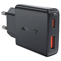 Сетевое зарядное устройство ACEFAST A69 PD30W GaN (USB-A + USB-C) ultra-thin charger Black AllInOne -market-without-queues-