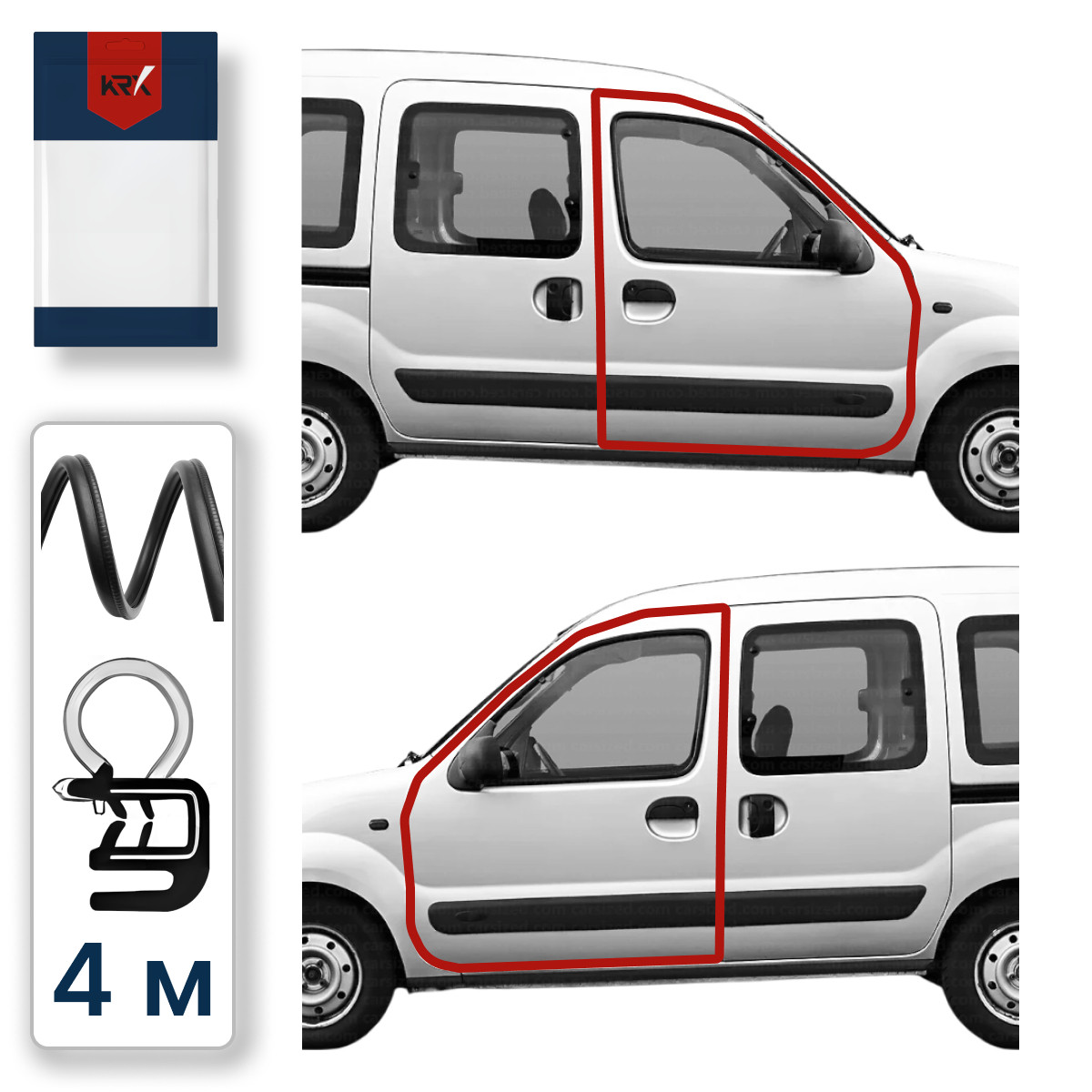 4м - уплотнитель дверей Renault Kangoo Kubistar перед правая R/левая L, фото 1