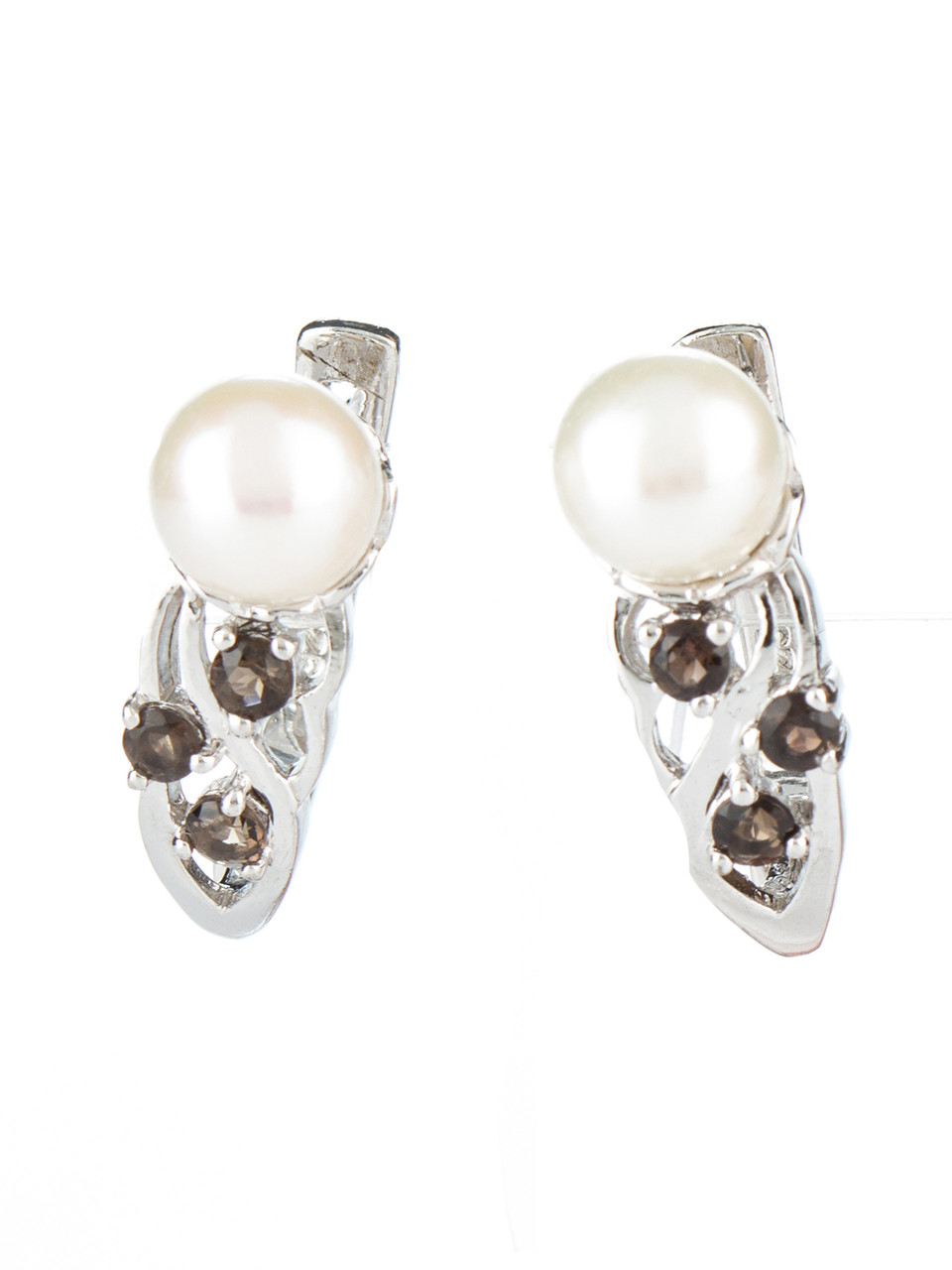 Сережки срібні з раухтопазом і перлами Е-345, фото 1