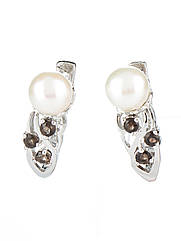 Сережки срібні з раухтопазом і перлами Е-345