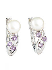 Сережки срібні з аметистом і перлами Е-345