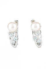 Сережки срібні з топазом і перлами Е-345