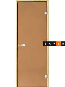 Скляні двері для сауни Harvia 60х190 бронза коробка вільха/осика