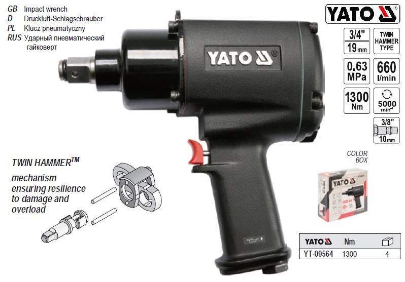 Гайковерт ударний пневматичний YATO Польща 3/4" F=1300 Nm YT-09564