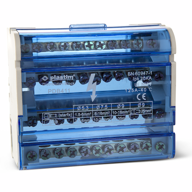 Крос-модуль 4х11, нульова шина в корпусі, монтаж на DIN рейку