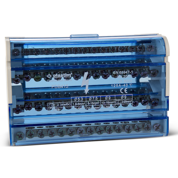 Крос-модуль 4×15, нульова шина в корпусі, монтаж на DIN рейку