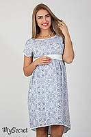 Оригинальное платье для беременных и кормящих Flyor DR-27.091, из штапеля, синий узор на белом