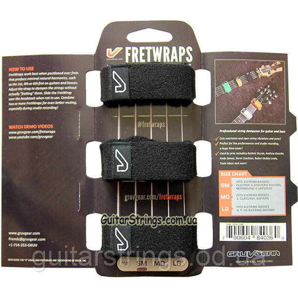 Gruv Gear FW-3PK-MD FretWraps 3-Pack Black Medium, фото 1