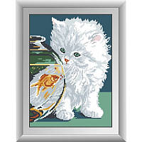 Рисование квадратными камнями Белый котёнок Dream Art 30343 (27 х 37 см)