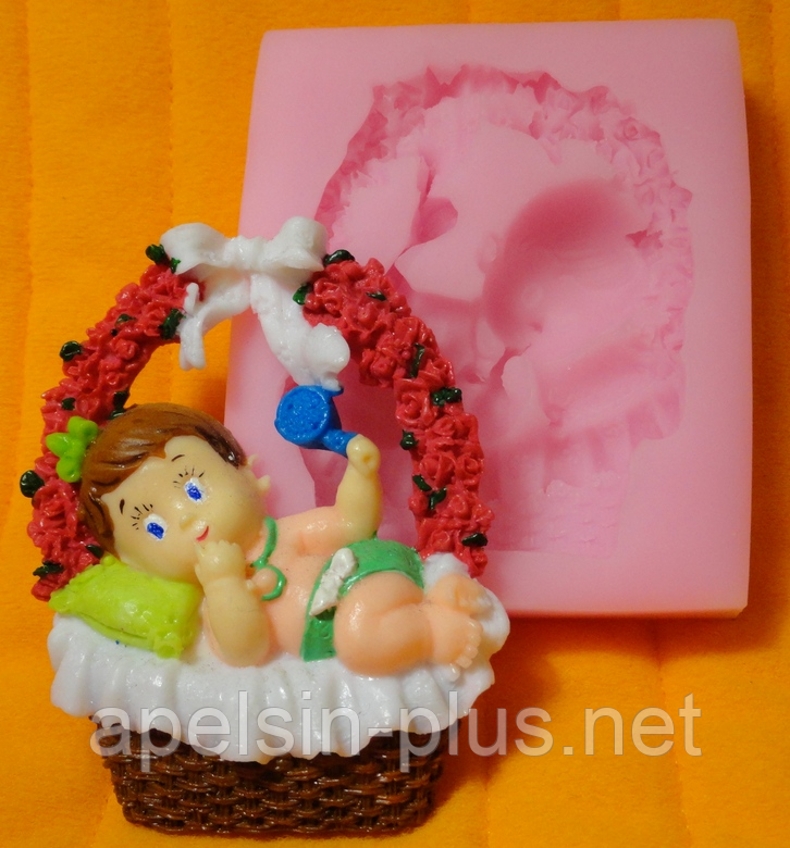 Молд силиконовый для мастики Младенец в корзинке 7,5 см 8 см - фото 2 - id-p507634846