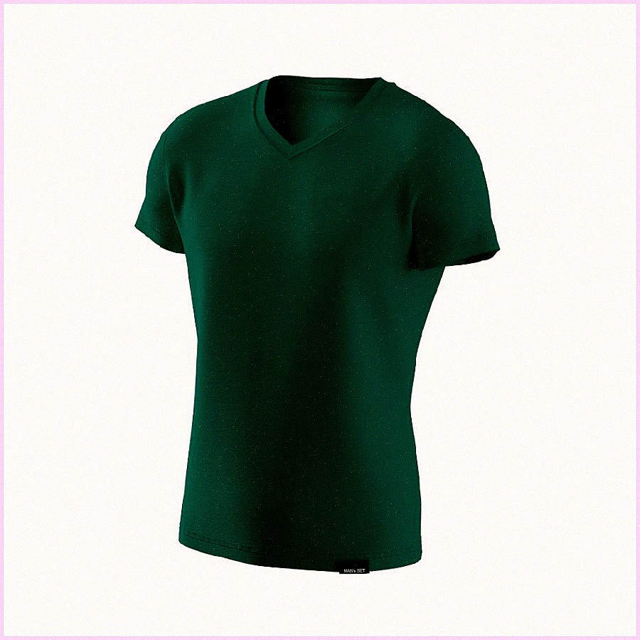 MAN's SET Basic V-neck темно-зеленая футболка трикотажная, A8BC197886