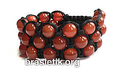 Широкий браслет з натурального каменю Сердолік в 3 ряди