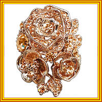 Нове Надходження: Жіночі Каблучки Троянди під Рожеве Золото 14К з Білими і Золотистими Камінням.