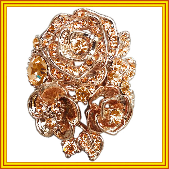 Кольцо Женское Розы под Розовое Золото 14К с Золотистыми Камнями Сваровски.