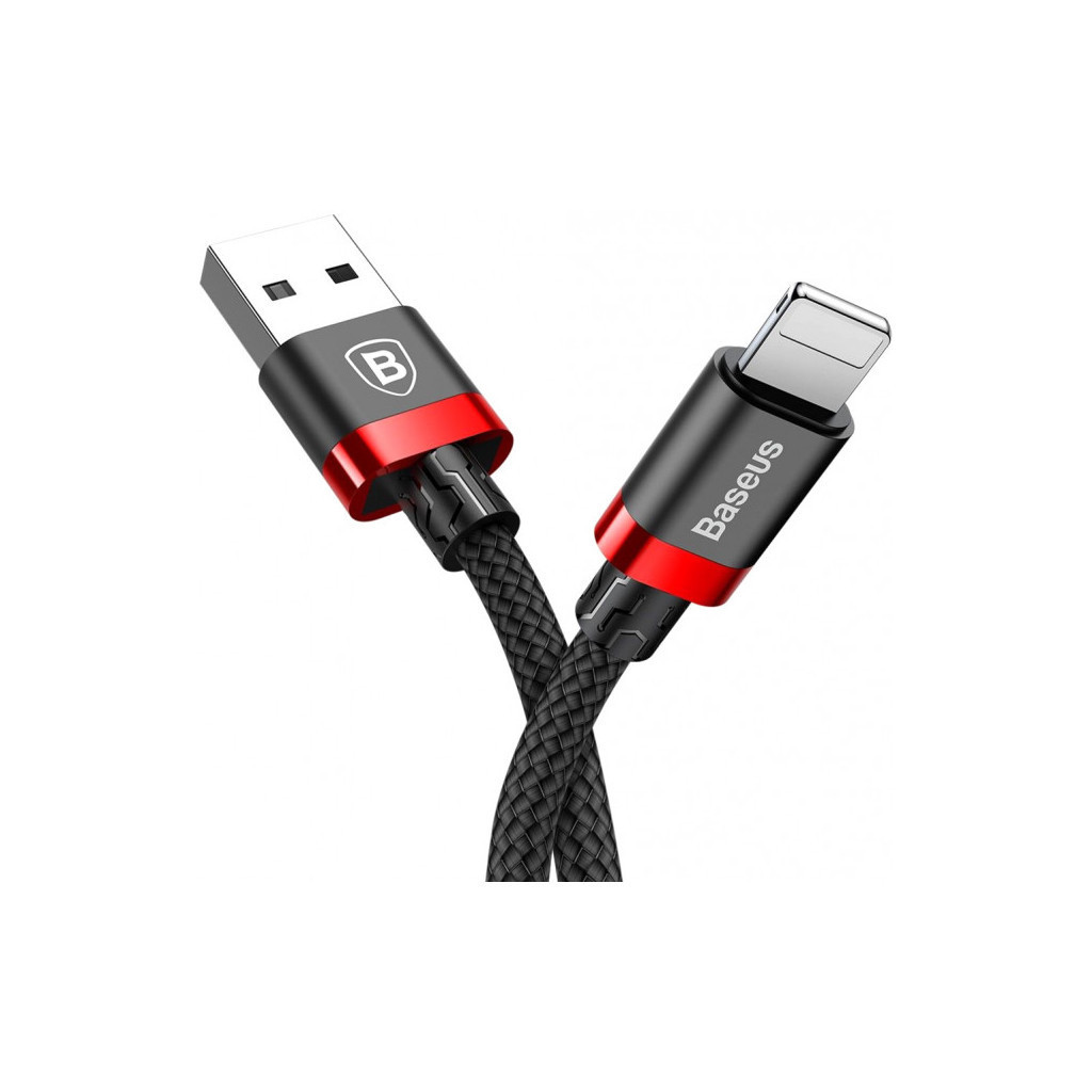 Дата кабель USB 2.0 AM to Lightning 1.0m Cafule Black-Red Baseus (CALKLF-B19), фото 1