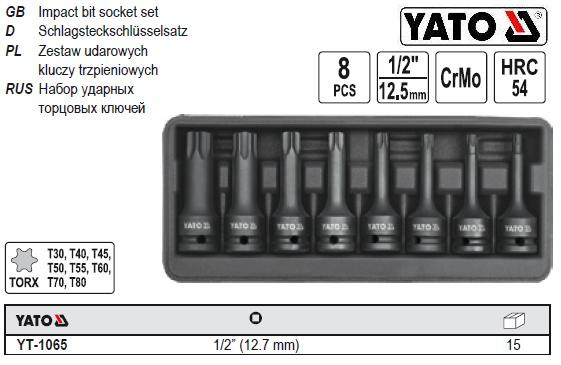 Набор насадок ударних YATO TORX 1/2" 8 штук YT-1065