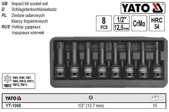 Набір насадок ударних RIBE 1/2" 8 штук YT-1068