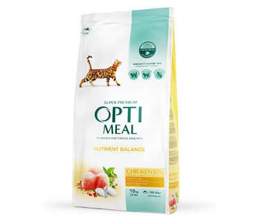Сухой корм для кошек **Optimeal с курицей, 10 кг, полнорационный корм для взрослых кошек