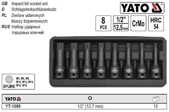 Набор насадок ударних YATO SPLINE 1/2" 8 штук YT-1069