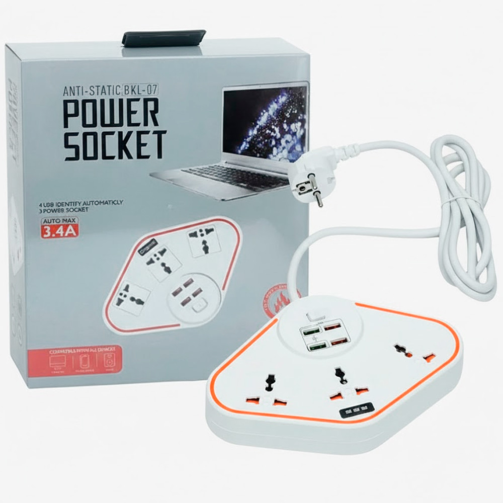Сетевой фильтр с 4 USB портами 3 розетки Anti-Static BKL-07 / Удлинитель с USB / Power Socket / Фильтр-удлинитель, фото 1