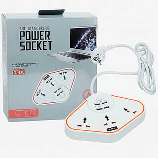 Сетевой фильтр с 4 USB портами 3 розетки Anti-Static BKL-07 / Удлинитель с USB / Power Socket / Фильтр-удлинитель