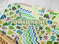 Комплект постельного белья для новорожденного 7 элементов с бортики подушечками одеяло 120х60 см 3482 Зелёный