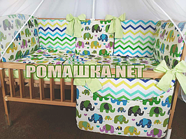 Набір ліжку в дитячу кроватку з 8 предметів бортики подушки балдахін білий 100% бавовна 3482 Зелений
