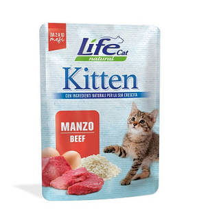 Консерва для кошек класса холистик LifeCat KITTEN Tuna beef 70g,ЛайфКет 70гр  Для котят с говядиной